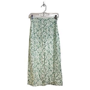 H&M Green Floral Side Slit Midi Skirt Sz 2